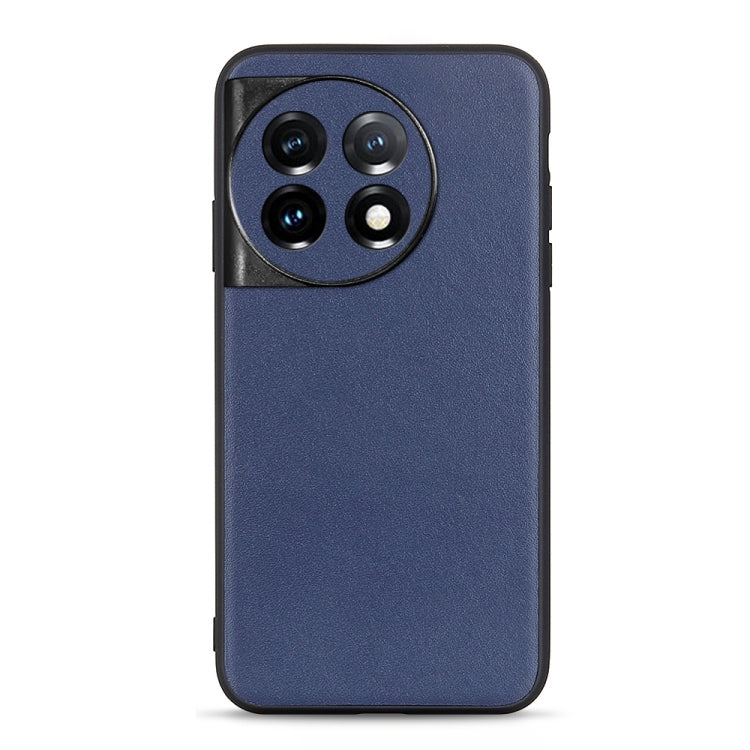 Blue leather phone case with textured finish and raised camera module