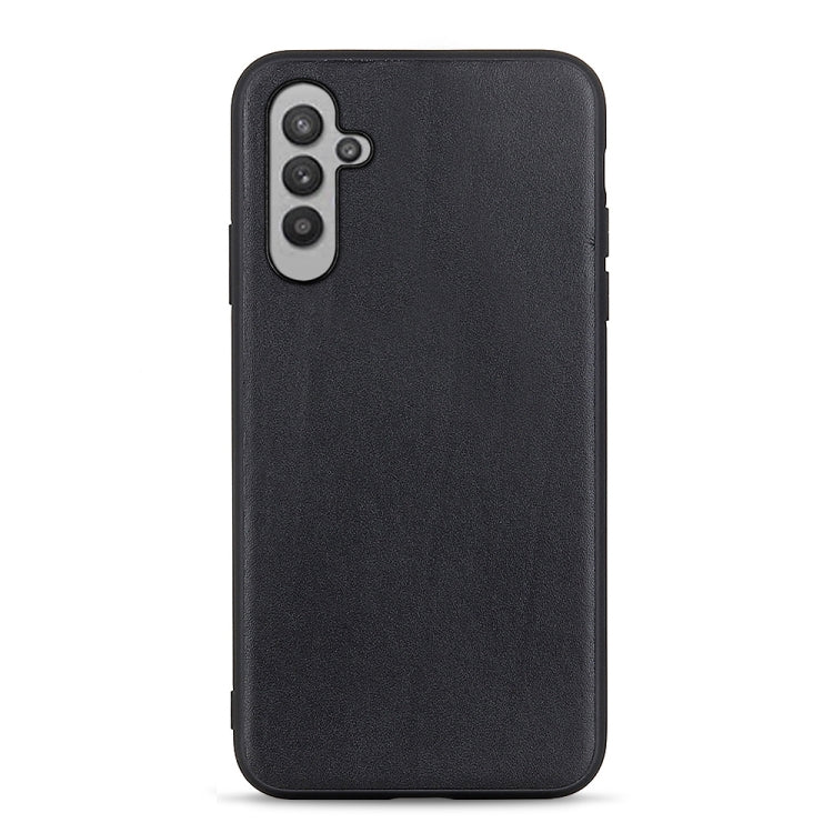 Black leather phone case with textured finish and camera cutout on back