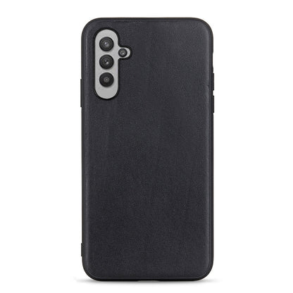Black leather phone case with textured finish and camera cutout on back