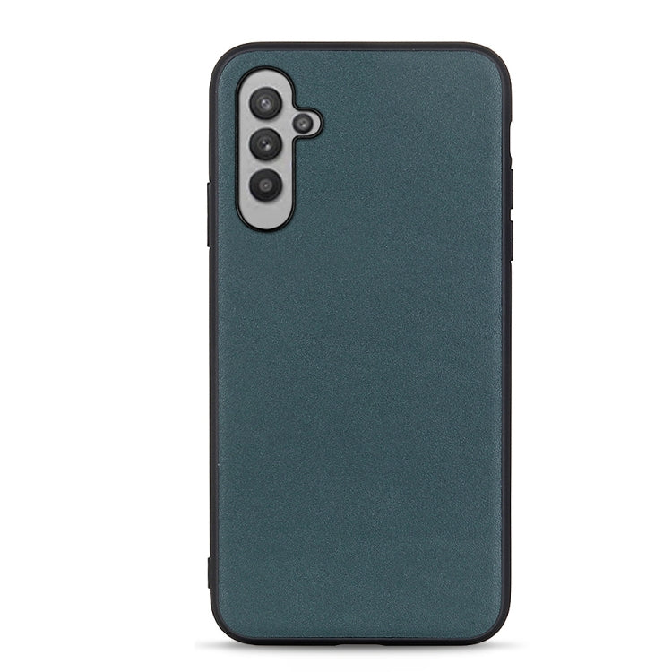 Teal lambskin leather phone case with raised camera cutout and dark edge