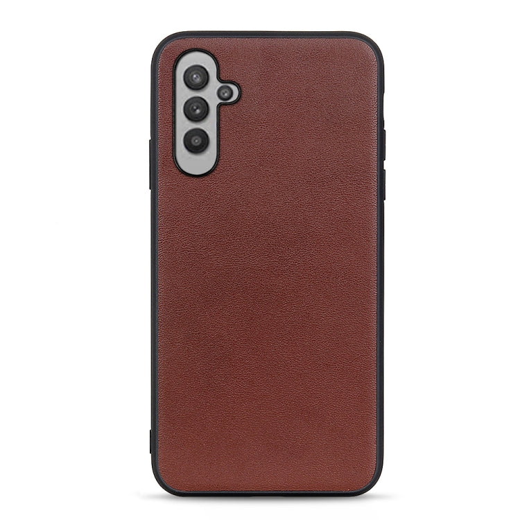 Brown lambskin leather phone case with side buttons and camera cutout