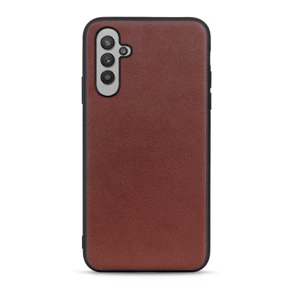 Brown lambskin leather phone case with side buttons and camera cutout