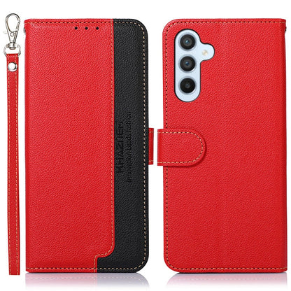 Two-tone leather RFID phone case, red with black accents, key ring included