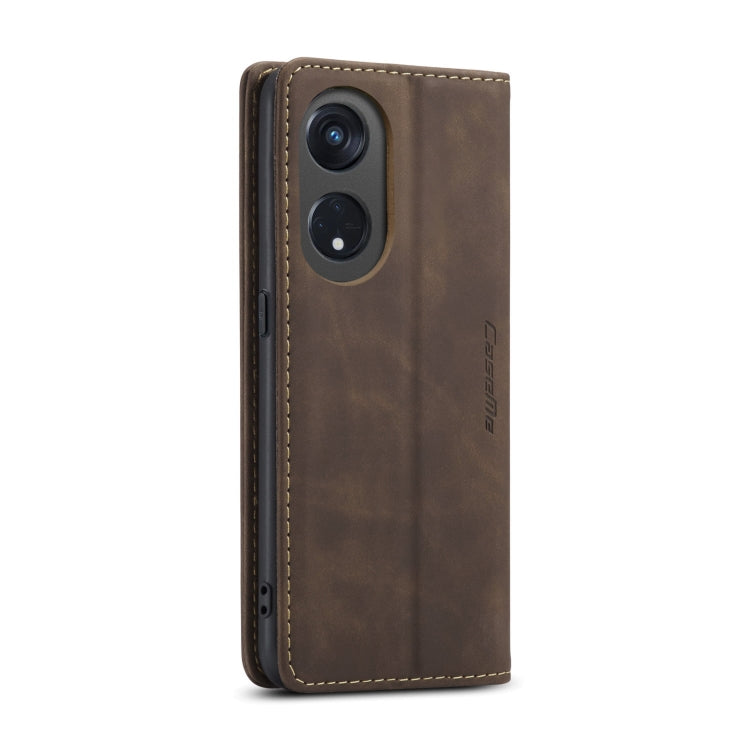 Coffee brown leather phone case back, showing dual camera cutouts and stitched border