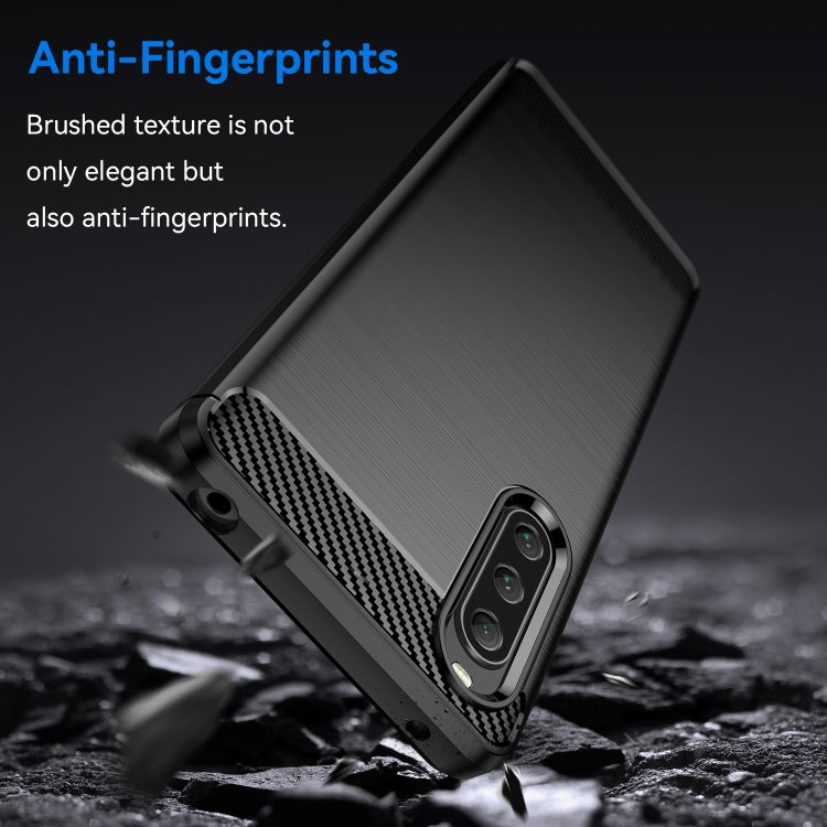 Black brushed texture TPU phone case with carbon fiber pattern and three camera openings