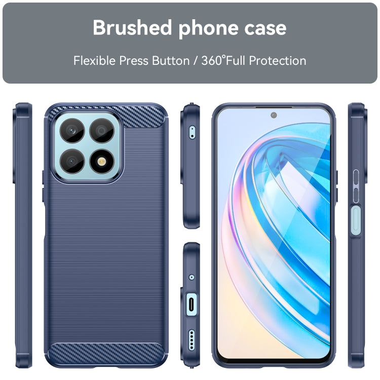 Brushed TPU phone case set: front, back, and side views in dark blue for Honor X8a