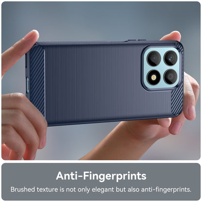 Brushed TPU phone case with carbon fiber-style corner accents, dark blue, for Honor X8a
