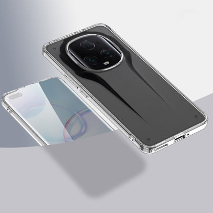 Transparent hard phone case with clear edges and raised camera cutout over matte back