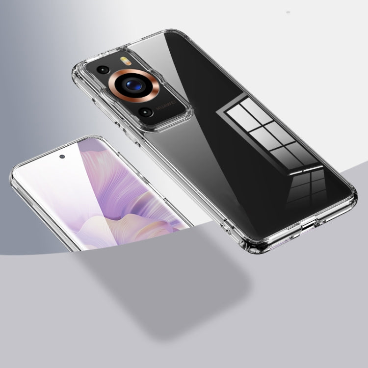 Clear hard phone case with transparent corners and raised camera cutout