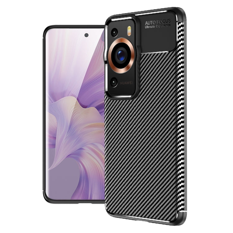 Black carbon-fiber textured TPU phone case with camera cutouts and slim shockproof fit.