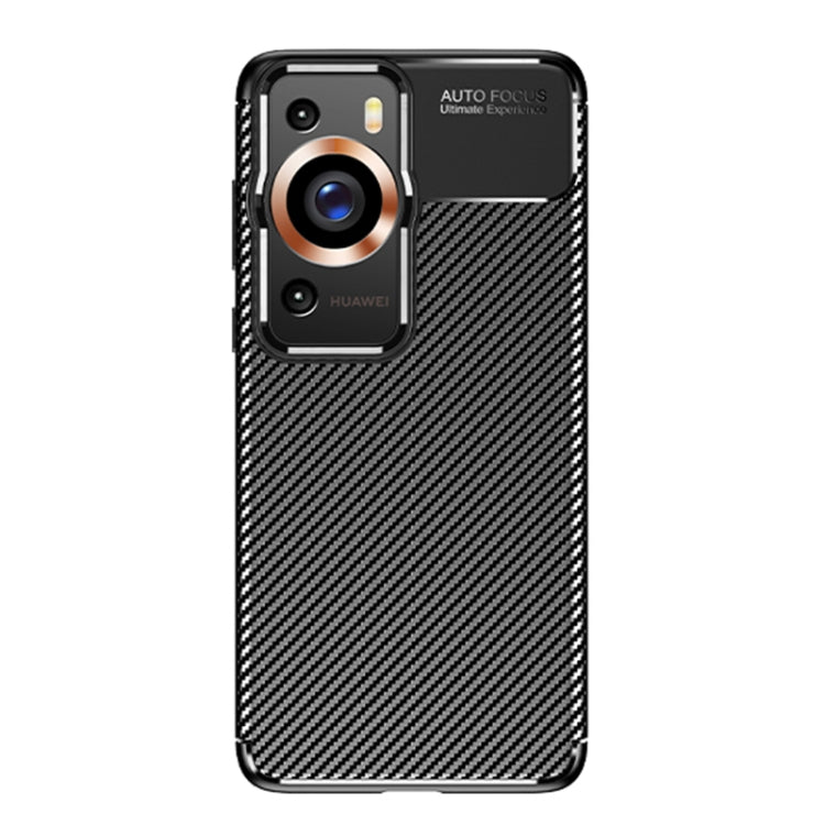 Black carbon-fiber textured TPU phone case with raised camera panel cutout.