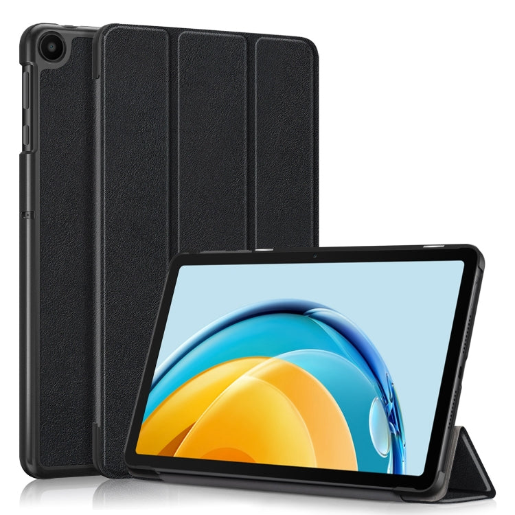 Black three-fold tablet case with textured exterior and front stand support