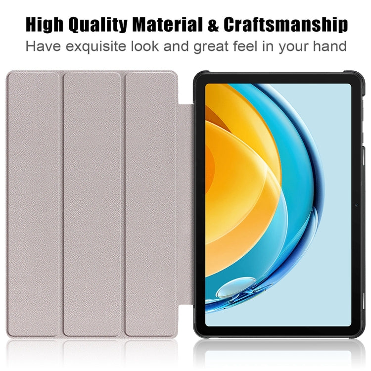 Rose gold three-fold tablet case with textured panels and front stand