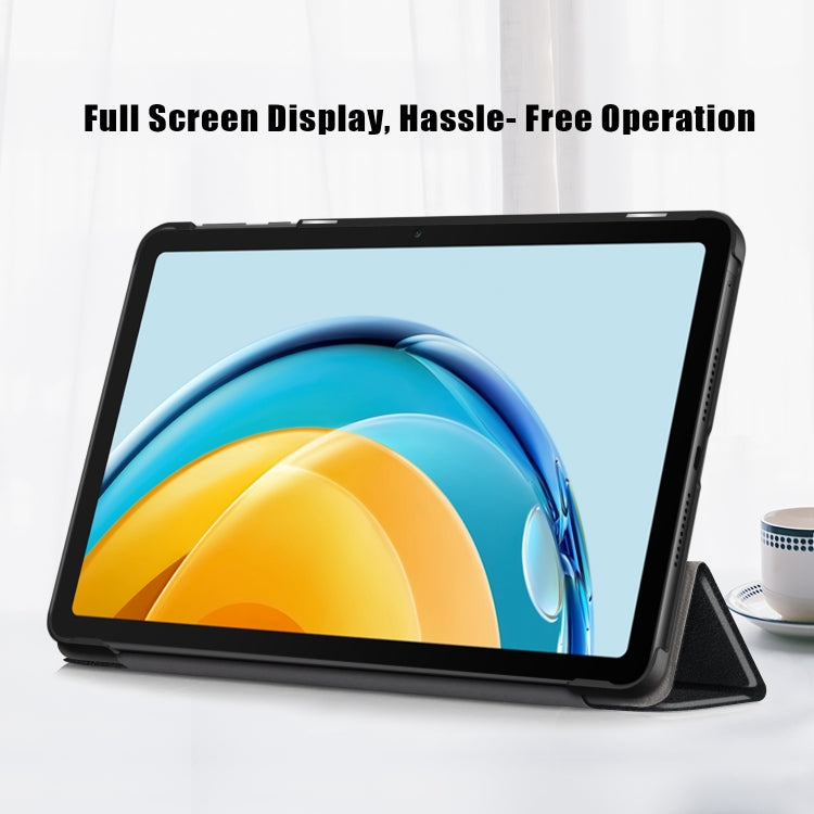 Black three-fold tablet case with front stand and screen-facing cover