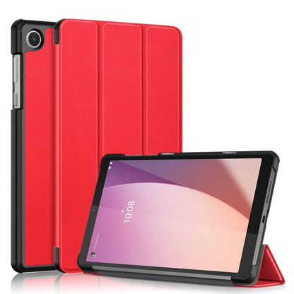 Red 3-fold leather tablet case with folio cover and viewing stand