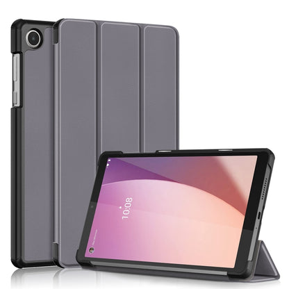 Grey 3-fold leather tablet case with folio cover and viewing stand