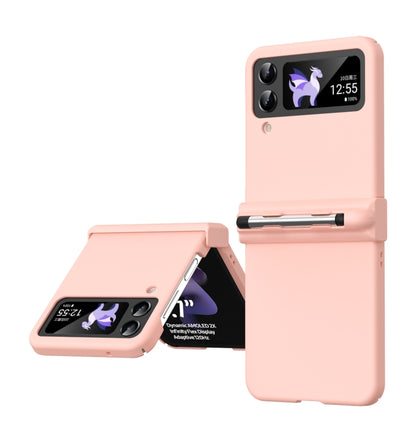 Pink flip phone case with built-in stylus holder for foldable phones, three-piece set