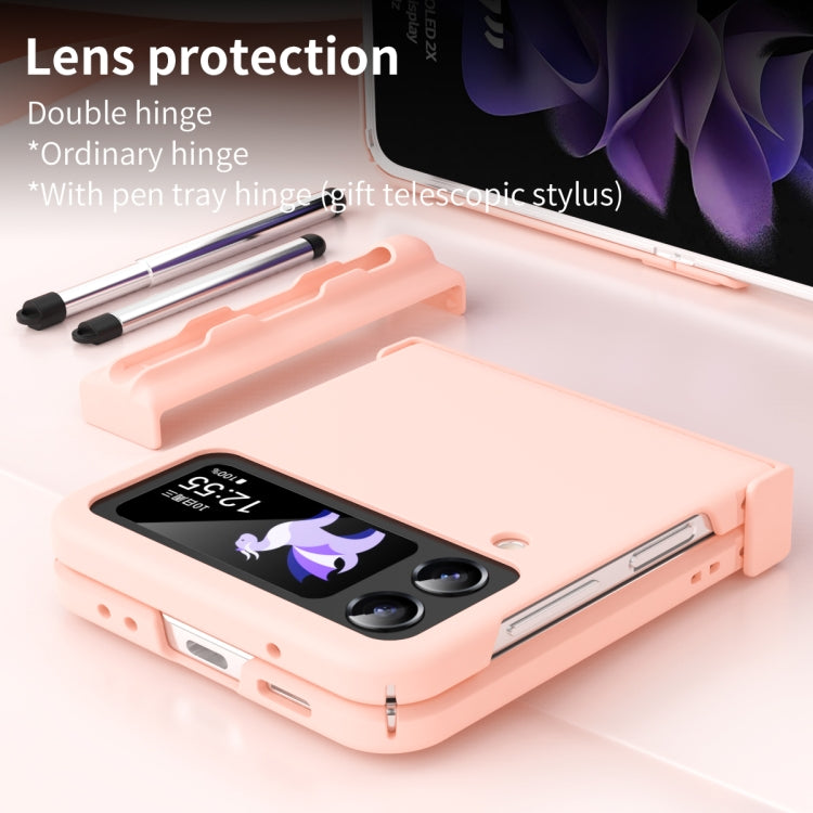 Pink rugged flip phone case with stylus tray and lens-protecting frame
