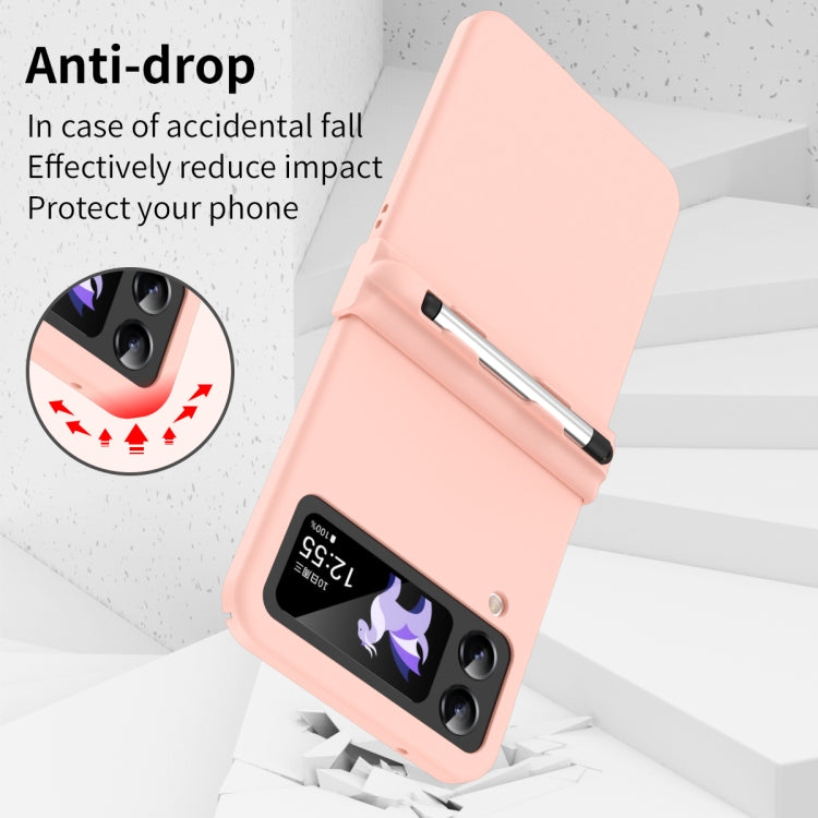Pink anti-drop flip phone case with stylus tucked in the side slot