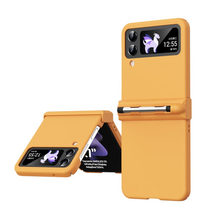 Orange flip phone case with stylus holder for foldable phones, three-piece set