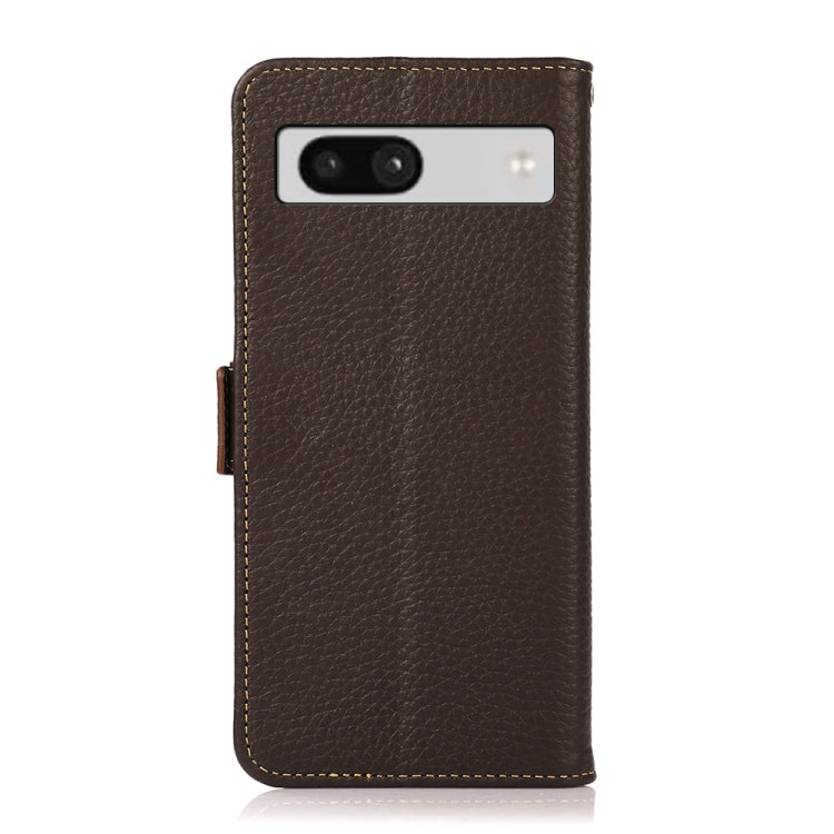 Genuine leather phone case with magnetic closure, litchi-grain texture, brown camera cutout