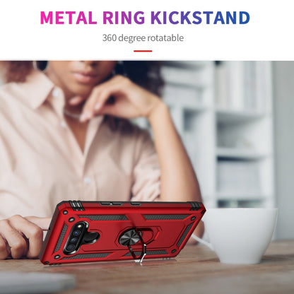 Red LG Stylo 6 case with metal ring kickstand, front and rear protection