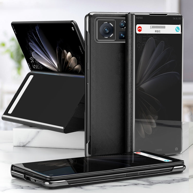 Electroplated mirror leather phone case with stand, black—foldable phone cover with mirror panel
