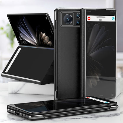 Electroplated mirror leather phone case with stand, black—foldable phone cover with mirror panel