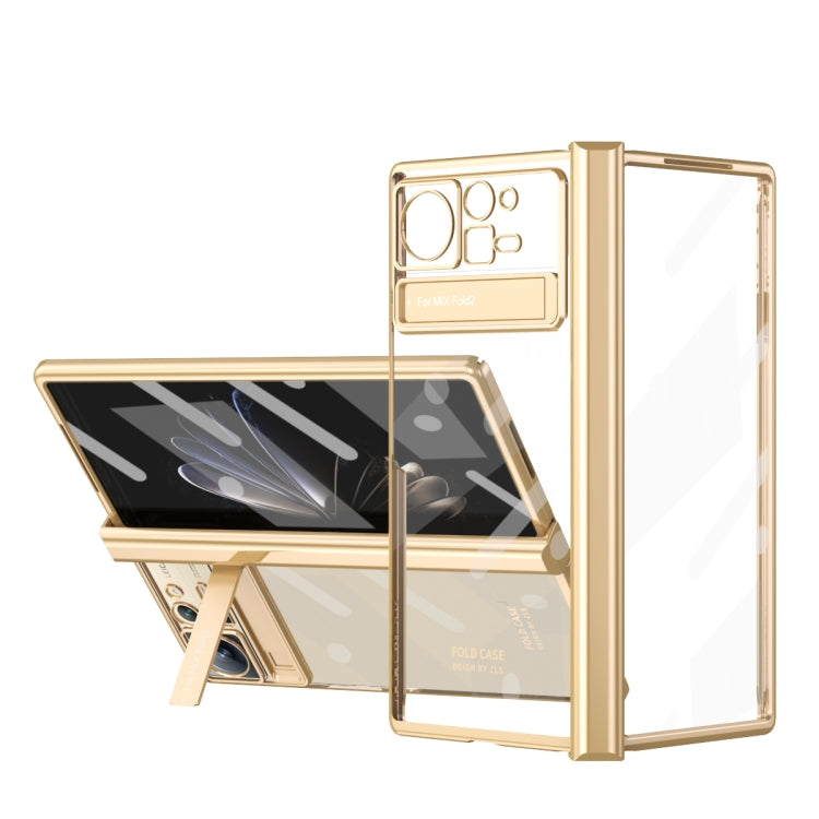 Champagne gold transparent phone case with hinge, foldable cover, camera cutouts