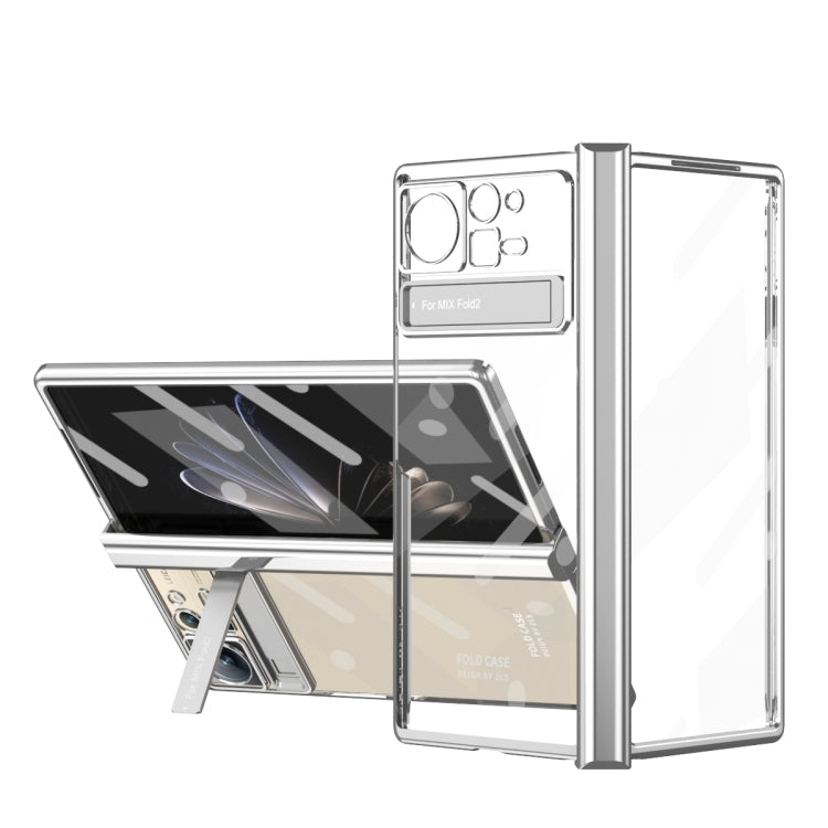Silver transparent phone case with hinge, foldable cover, camera cutouts