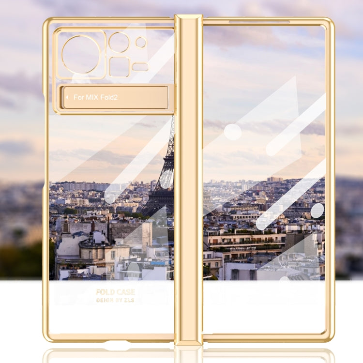 Gold electroplated transparent hinge phone case with camera cutout window