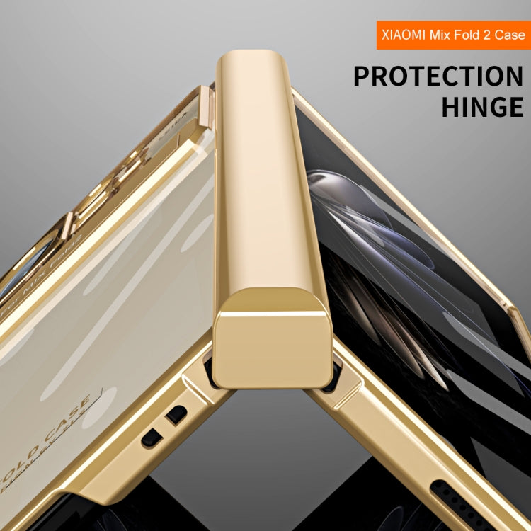 Gold transparent phone case hinge detail with hinge protector and openings