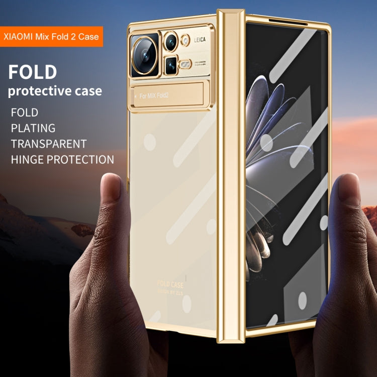 Rose gold electroplated transparent hinge phone case with camera cutouts for foldable phone