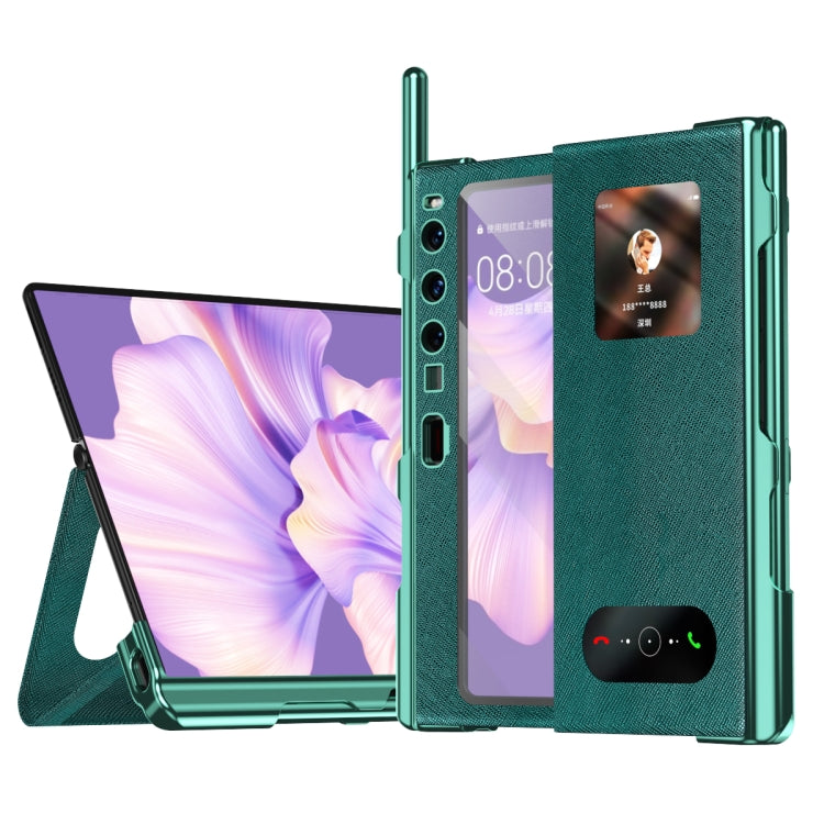 Green phone case with built-in stand for Huawei Mate Xs 2, textured back
