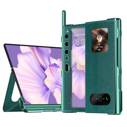 Green phone case with built-in stand for Huawei Mate Xs 2, textured back