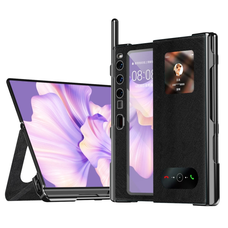 Black phone case with built-in stand for Huawei Mate Xs 2, textured back