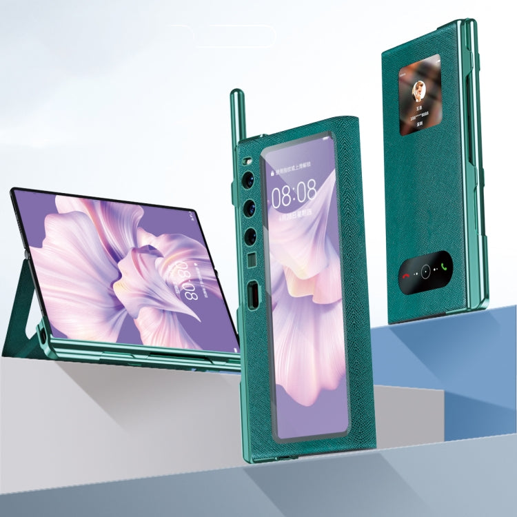 Green phone case for Huawei Mate Xs 2 with built-in stand, textured finish