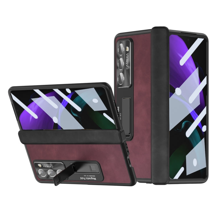 All-inclusive fold phone case with Napa texture, burgundy red with hinge cover