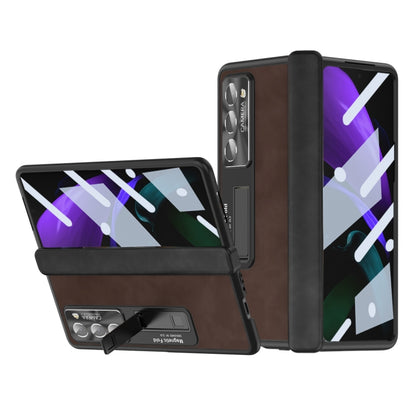 All-inclusive fold phone case with Napa texture, brown with built-in hand strap