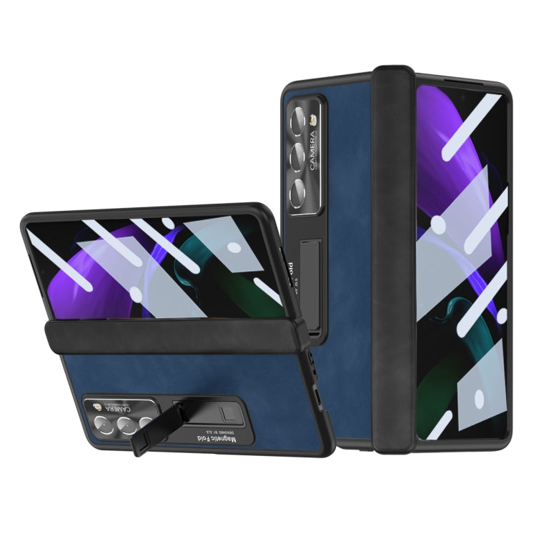 All-inclusive fold phone case with Napa texture, navy blue