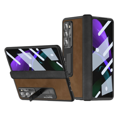 All-inclusive fold phone case with Napa texture, coffee brown