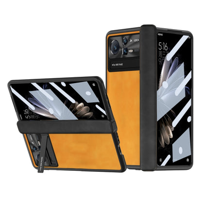 Folding phone case with textured cover and camera cutouts, orange color for foldable phones.
