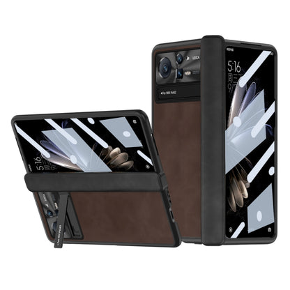 Folding phone case with textured cover and camera cutouts, brown color for foldable phones.