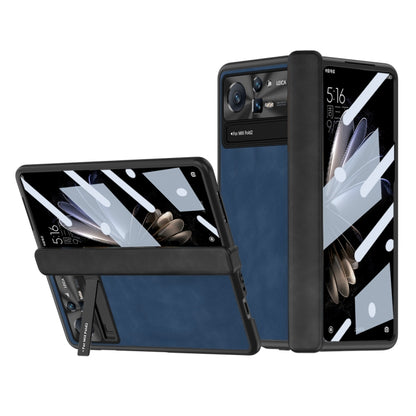 Folding phone case with textured cover and camera cutouts, blue color for foldable phones.