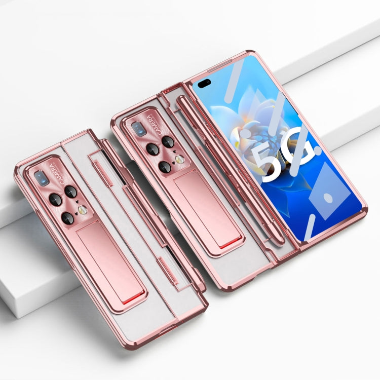 Rose gold folding phone case with stylus slot and camera cutouts for Huawei Mate X2