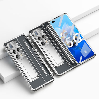 Black and silver folding phone case with stylus slot and camera cutouts for Huawei Mate X2