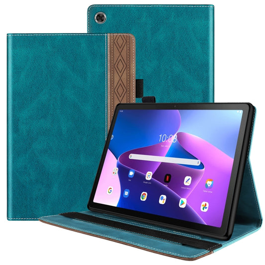 Dark teal leather tablet folio case with geometric panel and stand