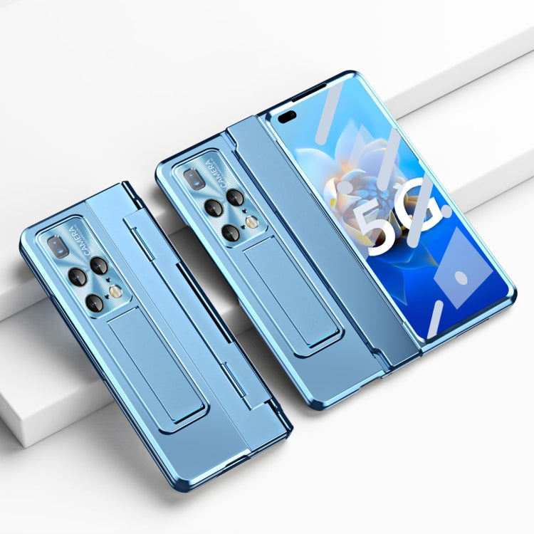 Blue foldable phone case with hinge, integrated back cover for folding phones