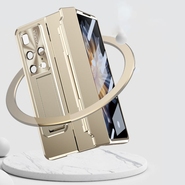 Champagne gold folding phone case with back camera openings and hinge