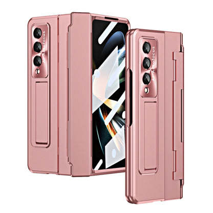Rose gold foldable phone case with hinge and rear camera cutouts